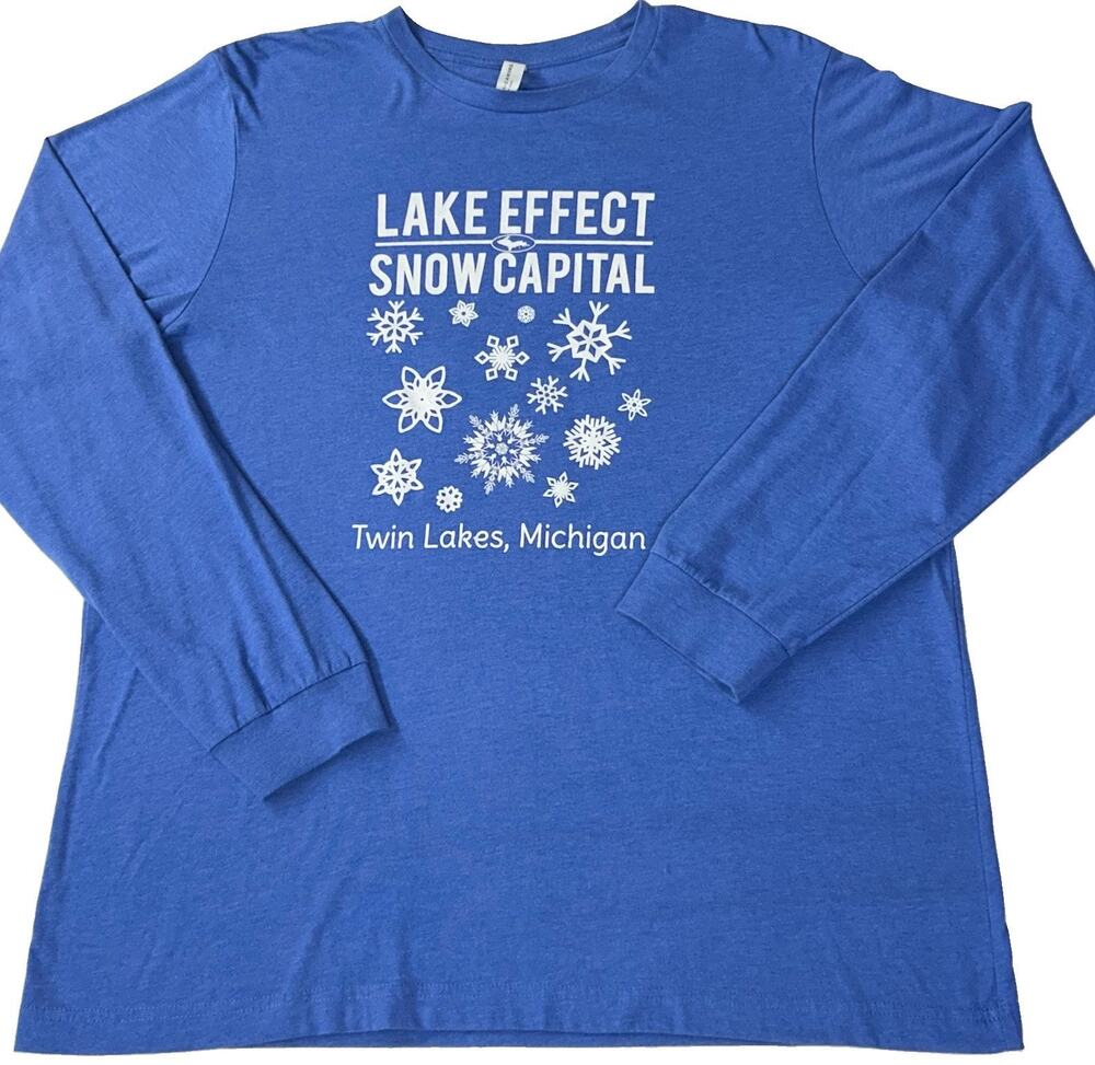 Lake Effect Snow Capital Shirt Mens XL Blue Long Sleeve Twin Lakes Michigan GUC